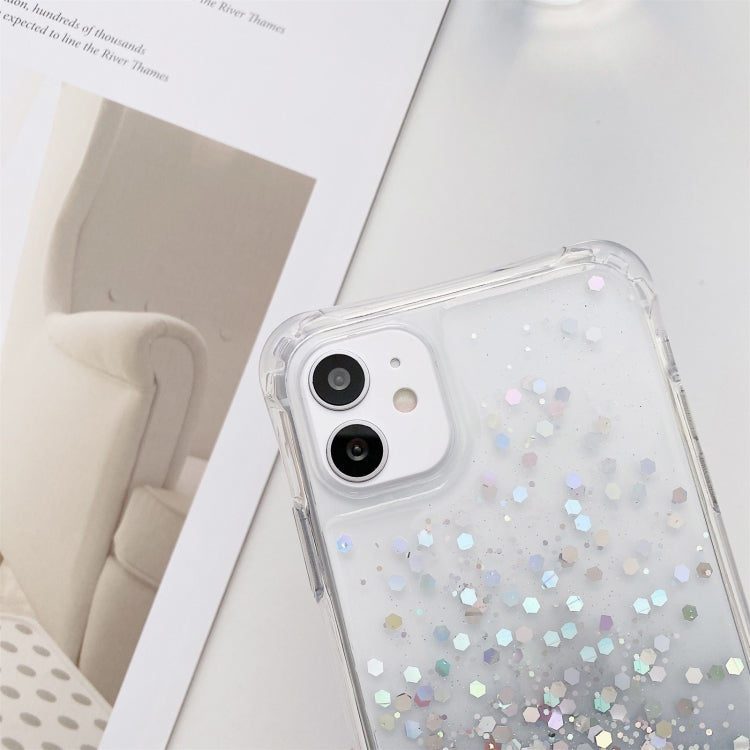 Gradient Glitter Powder Epoxy TPU Thickened Acrylic Shockproof Case with Round Neck Lanyard For iPhone 13(Pink)-garmade.com