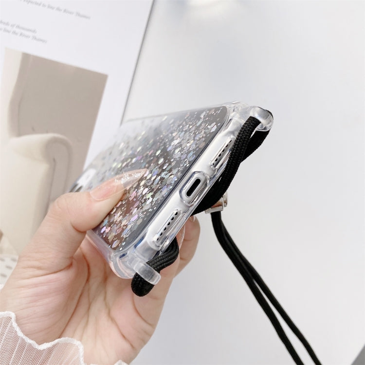 Gradient Glitter Powder Epoxy TPU Thickened Acrylic Shockproof Case with Round Neck Lanyard For iPhone 13(Pink)-garmade.com