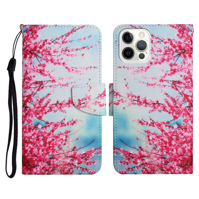 Painted Pattern Horizontal Flip Leather Case with Holder & Card Slot & Wallet For iPhone 13 Pro(Red Cherry Blossoms)-garmade.com