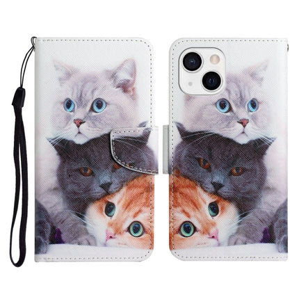 Painted Pattern Horizontal Flip Leather Case with Holder & Card Slot & Wallet For iPhone 13(Three Cats)-garmade.com