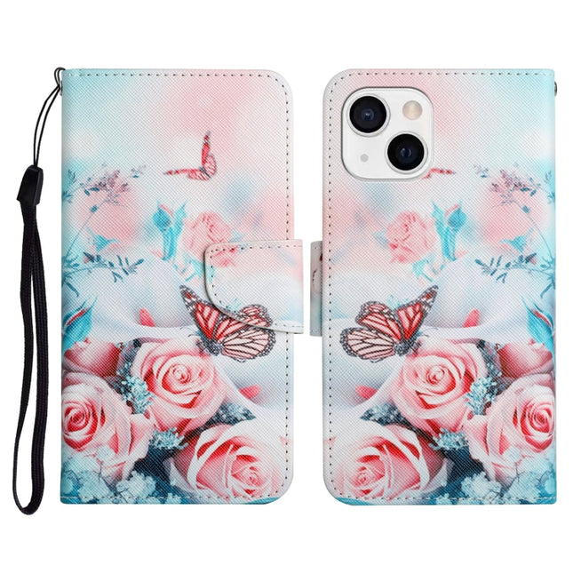 Painted Pattern Horizontal Flip Leather Case with Holder & Card Slot & Wallet For iPhone 13(Peony Butterfly)-garmade.com
