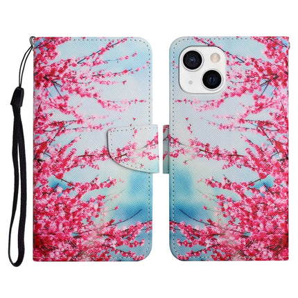Painted Pattern Horizontal Flip Leather Case with Holder & Card Slot & Wallet For iPhone 13(Red Cherry Blossoms)-garmade.com