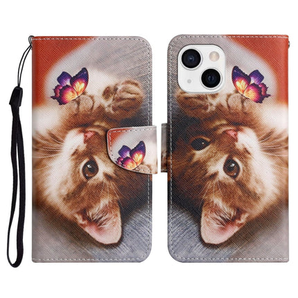 Painted Pattern Horizontal Flip Leather Case with Holder & Card Slot & Wallet For iPhone 13(Butterfly Cat)-garmade.com