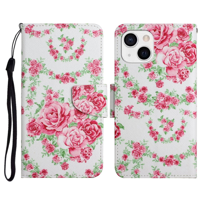 Painted Pattern Horizontal Flip Leather Case with Holder & Card Slot & Wallet For iPhone 13 mini(Rose Flower)-garmade.com