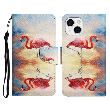 Painted Pattern Horizontal Flip Leather Case with Holder & Card Slot & Wallet For iPhone 13 mini(Flamingo)-garmade.com
