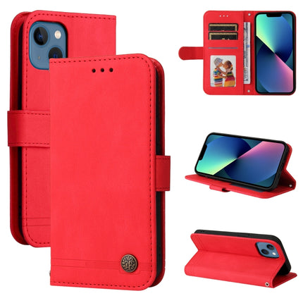 Skin Feel Life Tree Metal Button Horizontal Flip Leather Case with Holder & Card Slot & Wallet & Photo Frame & Strap For iPhone 13 mini(Red)-garmade.com