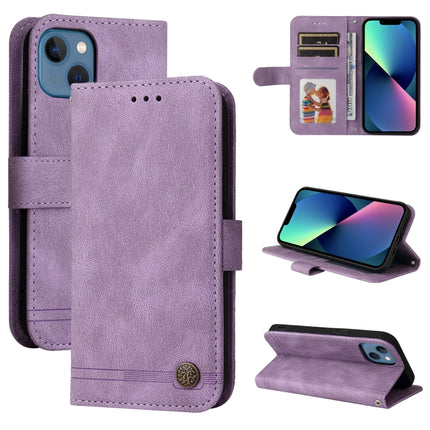 Skin Feel Life Tree Metal Button Horizontal Flip Leather Case with Holder & Card Slot & Wallet & Photo Frame & Strap For iPhone 13 mini(Purple)-garmade.com