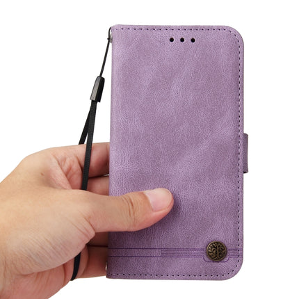 Skin Feel Life Tree Metal Button Horizontal Flip Leather Case with Holder & Card Slot & Wallet & Photo Frame & Strap For iPhone 13 mini(Purple)-garmade.com