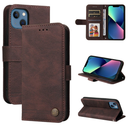 Skin Feel Life Tree Metal Button Horizontal Flip Leather Case with Holder & Card Slot & Wallet & Photo Frame & Strap For iPhone 13 mini(Brown)-garmade.com