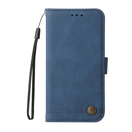 Skin Feel Life Tree Metal Button Horizontal Flip Leather Case with Holder & Card Slot & Wallet & Photo Frame & Strap For iPhone 13 mini(Blue)-garmade.com
