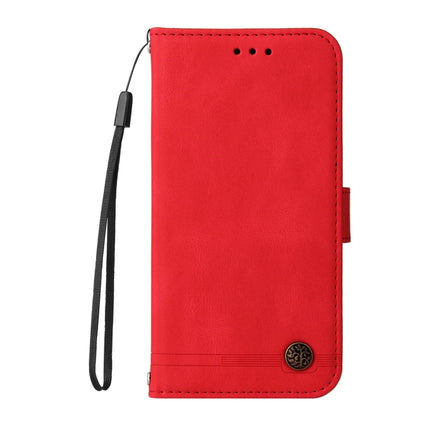 Skin Feel Life Tree Metal Button Horizontal Flip Leather Case with Holder & Card Slot & Wallet & Photo Frame & Strap For iPhone 13 Pro(Red)-garmade.com