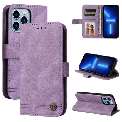 Skin Feel Life Tree Metal Button Horizontal Flip Leather Case with Holder & Card Slot & Wallet & Photo Frame & Strap For iPhone 13 Pro(Purple)-garmade.com