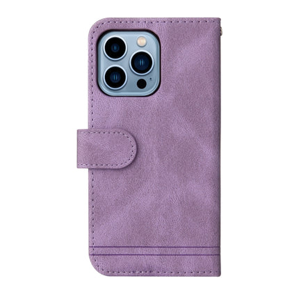 Skin Feel Life Tree Metal Button Horizontal Flip Leather Case with Holder & Card Slot & Wallet & Photo Frame & Strap For iPhone 13 Pro(Purple)-garmade.com