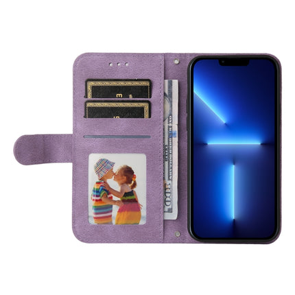 Skin Feel Life Tree Metal Button Horizontal Flip Leather Case with Holder & Card Slot & Wallet & Photo Frame & Strap For iPhone 13 Pro(Purple)-garmade.com