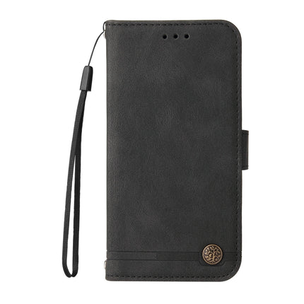 Skin Feel Life Tree Metal Button Horizontal Flip Leather Case with Holder & Card Slot & Wallet & Photo Frame & Strap For iPhone 13 Pro(Black)-garmade.com