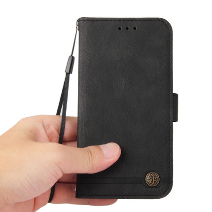 Skin Feel Life Tree Metal Button Horizontal Flip Leather Case with Holder & Card Slot & Wallet & Photo Frame & Strap For iPhone 13 Pro(Black)-garmade.com