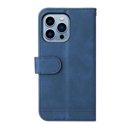 Skin Feel Life Tree Metal Button Horizontal Flip Leather Case with Holder & Card Slot & Wallet & Photo Frame & Strap For iPhone 13 Pro(Blue)-garmade.com