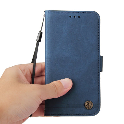 Skin Feel Life Tree Metal Button Horizontal Flip Leather Case with Holder & Card Slot & Wallet & Photo Frame & Strap For iPhone 13 Pro(Blue)-garmade.com