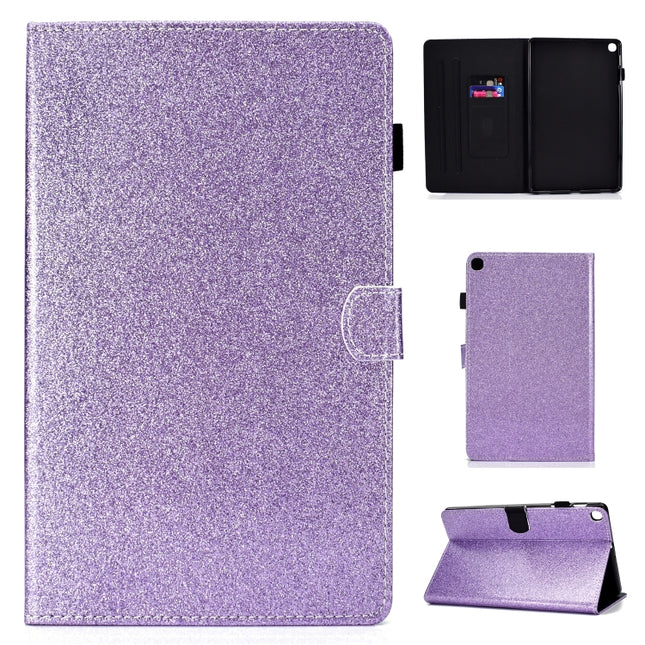 For Galaxy Tab S5e T720 Varnish Glitter Powder Horizontal Flip Leather Case with Holder & Card Slot(Purple)-garmade.com