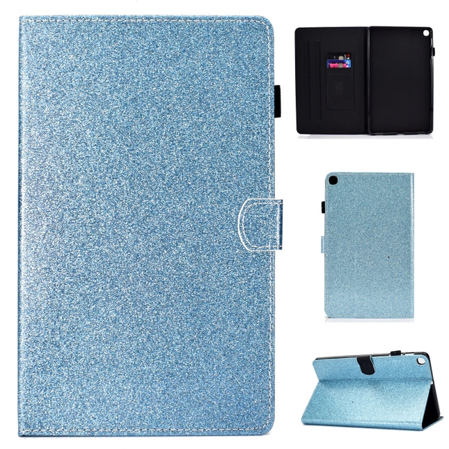 For Galaxy Tab S5e T720 Varnish Glitter Powder Horizontal Flip Leather Case with Holder & Card Slot(Blue)-garmade.com