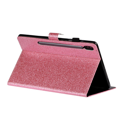 For Galaxy Tab S6 T860 Varnish Glitter Powder Horizontal Flip Leather Case with Holder & Card Slot(Pink)-garmade.com