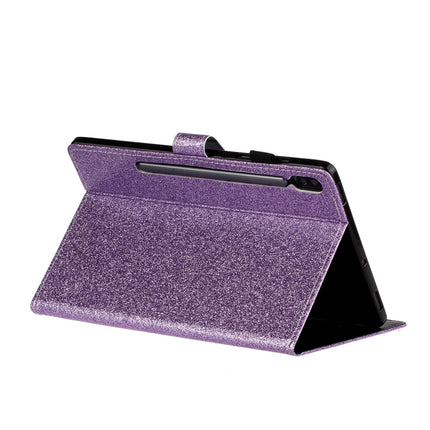 For Galaxy Tab S6 T860 Varnish Glitter Powder Horizontal Flip Leather Case with Holder & Card Slot(Purple)-garmade.com