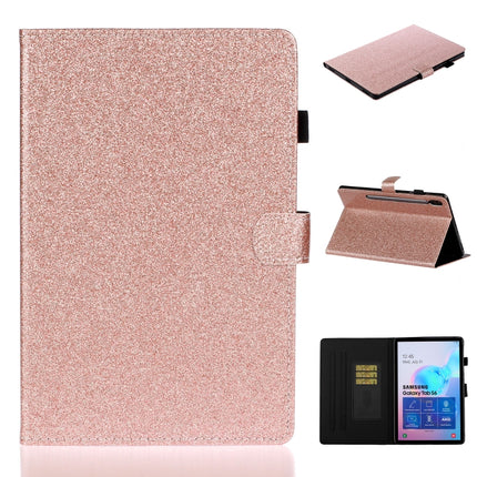 For Galaxy Tab S6 T860 Varnish Glitter Powder Horizontal Flip Leather Case with Holder & Card Slot(Rose Gold)-garmade.com
