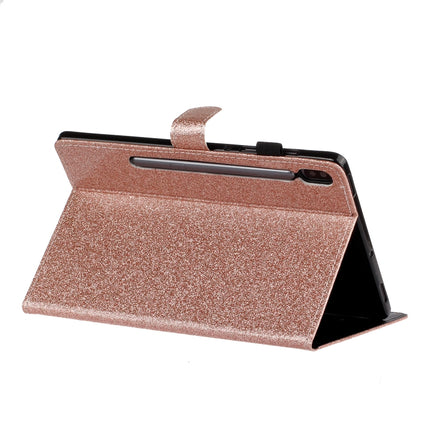 For Galaxy Tab S6 T860 Varnish Glitter Powder Horizontal Flip Leather Case with Holder & Card Slot(Rose Gold)-garmade.com