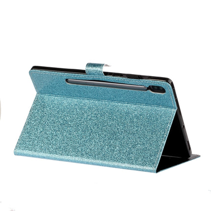 For Galaxy Tab S6 T860 Varnish Glitter Powder Horizontal Flip Leather Case with Holder & Card Slot(Blue)-garmade.com
