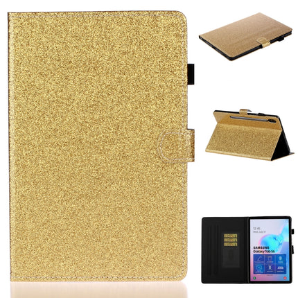 For Galaxy Tab S6 T860 Varnish Glitter Powder Horizontal Flip Leather Case with Holder & Card Slot(Gold)-garmade.com