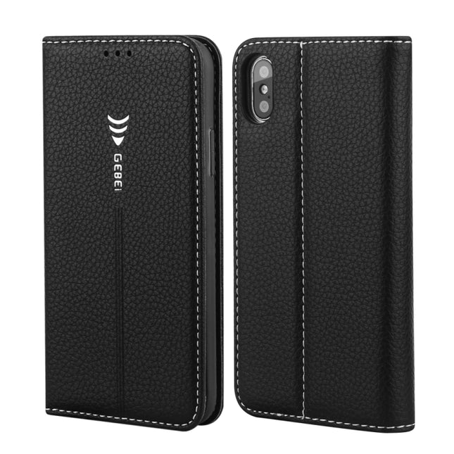For iPhone XR GEBEI PU+TPU Horizontal Flip Protective Case with Holder & Card Slots(Black)-garmade.com