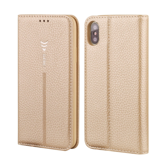 For iPhone XR GEBEI PU+TPU Horizontal Flip Protective Case with Holder & Card Slots(Gold)-garmade.com