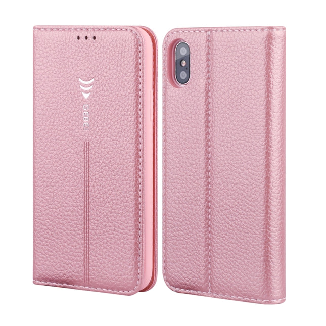 For iPhone XR GEBEI PU+TPU Horizontal Flip Protective Case with Holder & Card Slots(Rose Gold)-garmade.com
