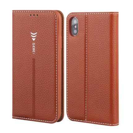 For iPhone XR GEBEI PU+TPU Horizontal Flip Protective Case with Holder & Card Slots(Brown)-garmade.com