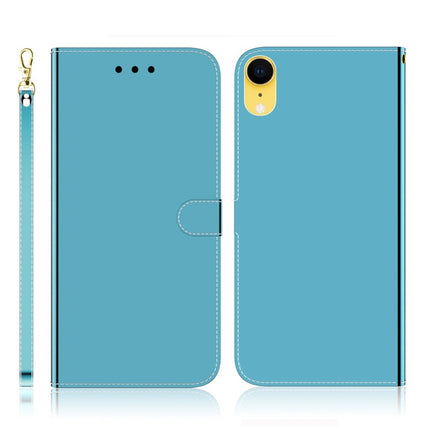 For iPhone XR Imitated Mirror Surface Horizontal Flip Leather Case with Holder & Card Slots & Wallet & Lanyard(Blue)-garmade.com