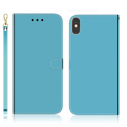 For iPhone X / XS Imitated Mirror Surface Horizontal Flip Leather Case with Holder & Card Slots & Wallet & Lanyard(Blue)-garmade.com