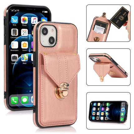 Fashion Buckle Protective Case with Holder & Card Slot & Wallet & Lanyard For iPhone 13 Pro(Rose Gold)-garmade.com