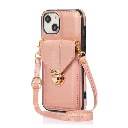 Fashion Buckle Protective Case with Holder & Card Slot & Wallet & Lanyard For iPhone 13 Pro(Rose Gold)-garmade.com