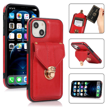 Fashion Buckle Protective Case with Holder & Card Slot & Wallet & Lanyard For iPhone 13 Pro(Red)-garmade.com