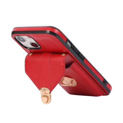 Fashion Buckle Protective Case with Holder & Card Slot & Wallet & Lanyard For iPhone 13 Pro(Red)-garmade.com