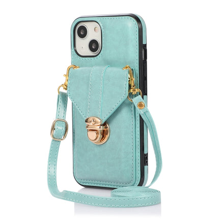 Fashion Buckle Protective Case with Holder & Card Slot & Wallet & Lanyard For iPhone 13 Pro(Green)-garmade.com