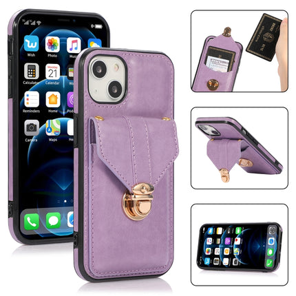 Fashion Buckle Protective Case with Holder & Card Slot & Wallet & Lanyard For iPhone 13 Pro(Purple)-garmade.com