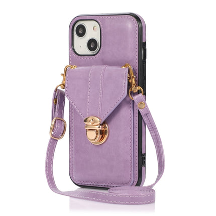 Fashion Buckle Protective Case with Holder & Card Slot & Wallet & Lanyard For iPhone 13 Pro(Purple)-garmade.com