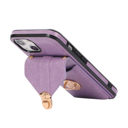 Fashion Buckle Protective Case with Holder & Card Slot & Wallet & Lanyard For iPhone 13 Pro(Purple)-garmade.com