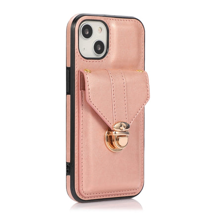 Fashion Buckle Protective Case with Holder & Card Slot & Wallet & Lanyard For iPhone 13 mini(Rose Gold)-garmade.com