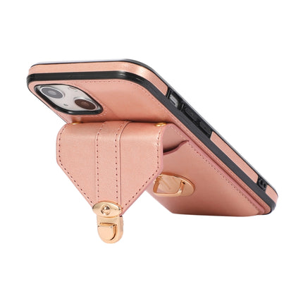 Fashion Buckle Protective Case with Holder & Card Slot & Wallet & Lanyard For iPhone 13 mini(Rose Gold)-garmade.com