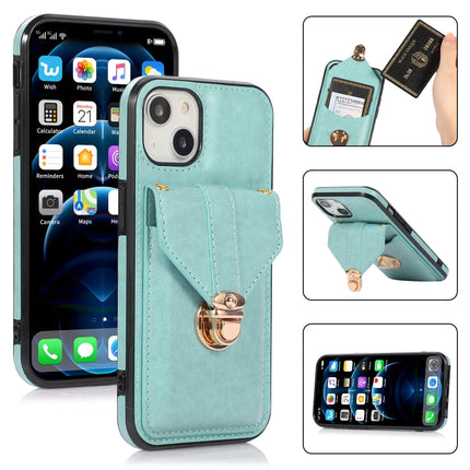 Fashion Buckle Protective Case with Holder & Card Slot & Wallet & Lanyard For iPhone 13 mini(Green)-garmade.com