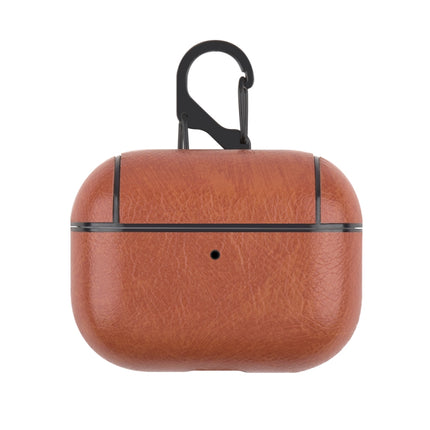 For Apple AirPods Pro Wireless Earphone Protective Leather Case with Hook(Brown)-garmade.com
