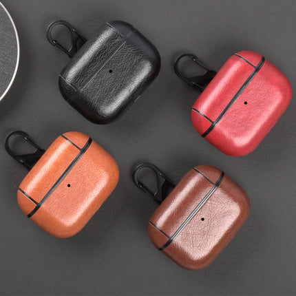 For Apple AirPods Pro Wireless Earphone Protective Leather Case with Hook(Red)-garmade.com