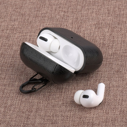 For Apple AirPods Pro Wireless Earphone Protective Leather Case with Hook(Black)-garmade.com
